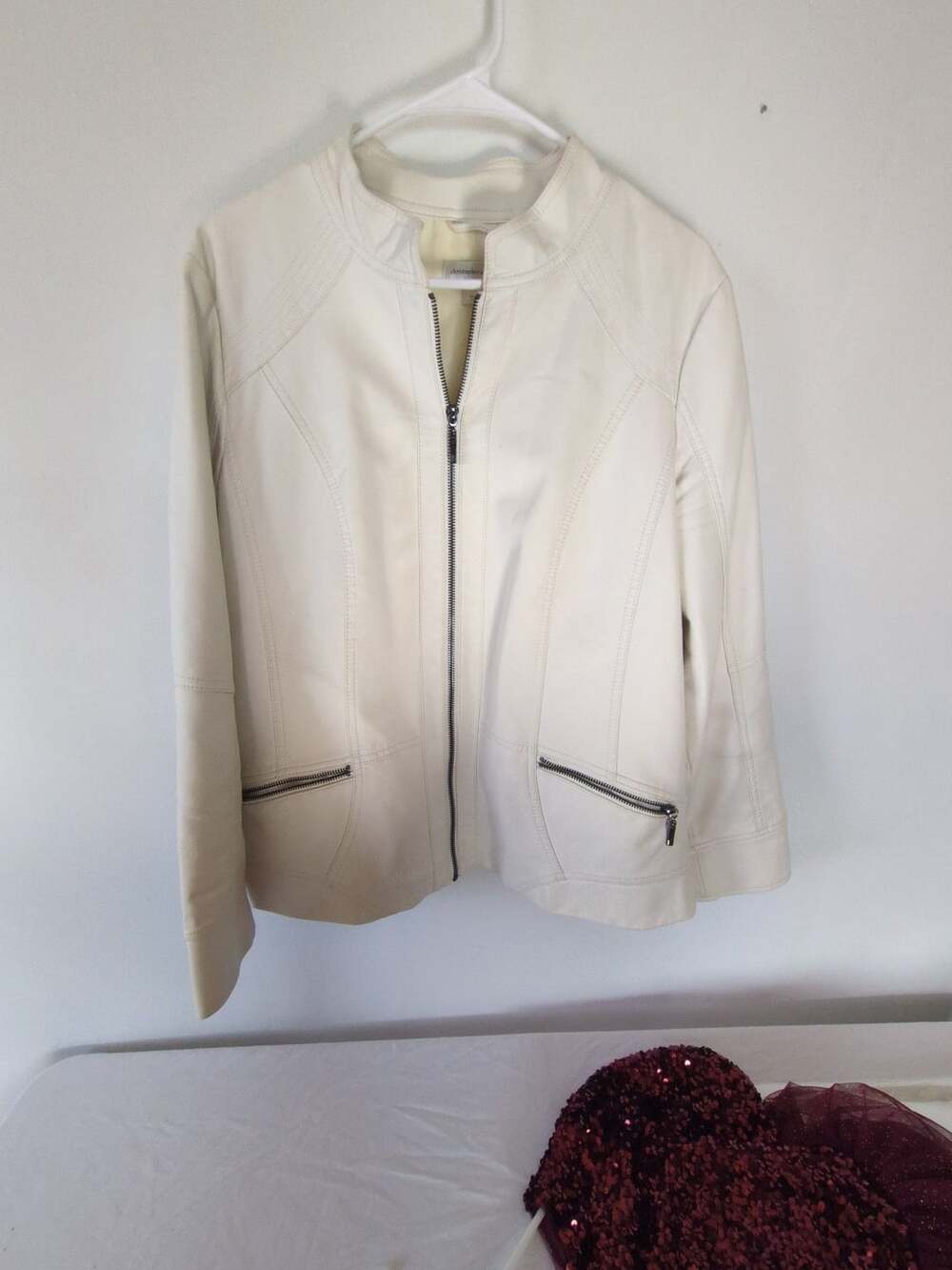 Christopher and Banks White Faux Leather Jacket Womens XL